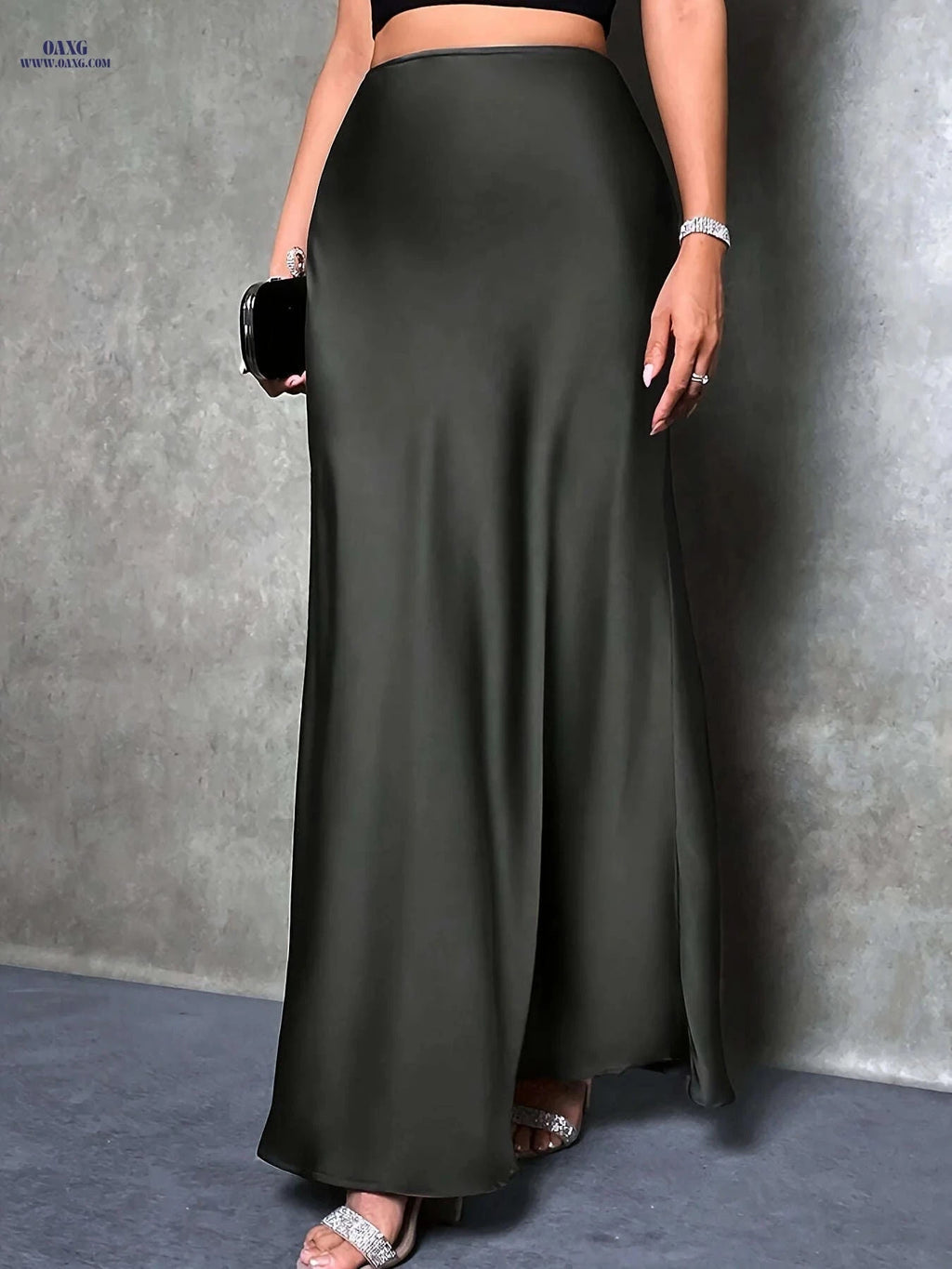 Women's High-Waisted Satin Skirt - Elegant Solid Color for All Seasons   OAXG 