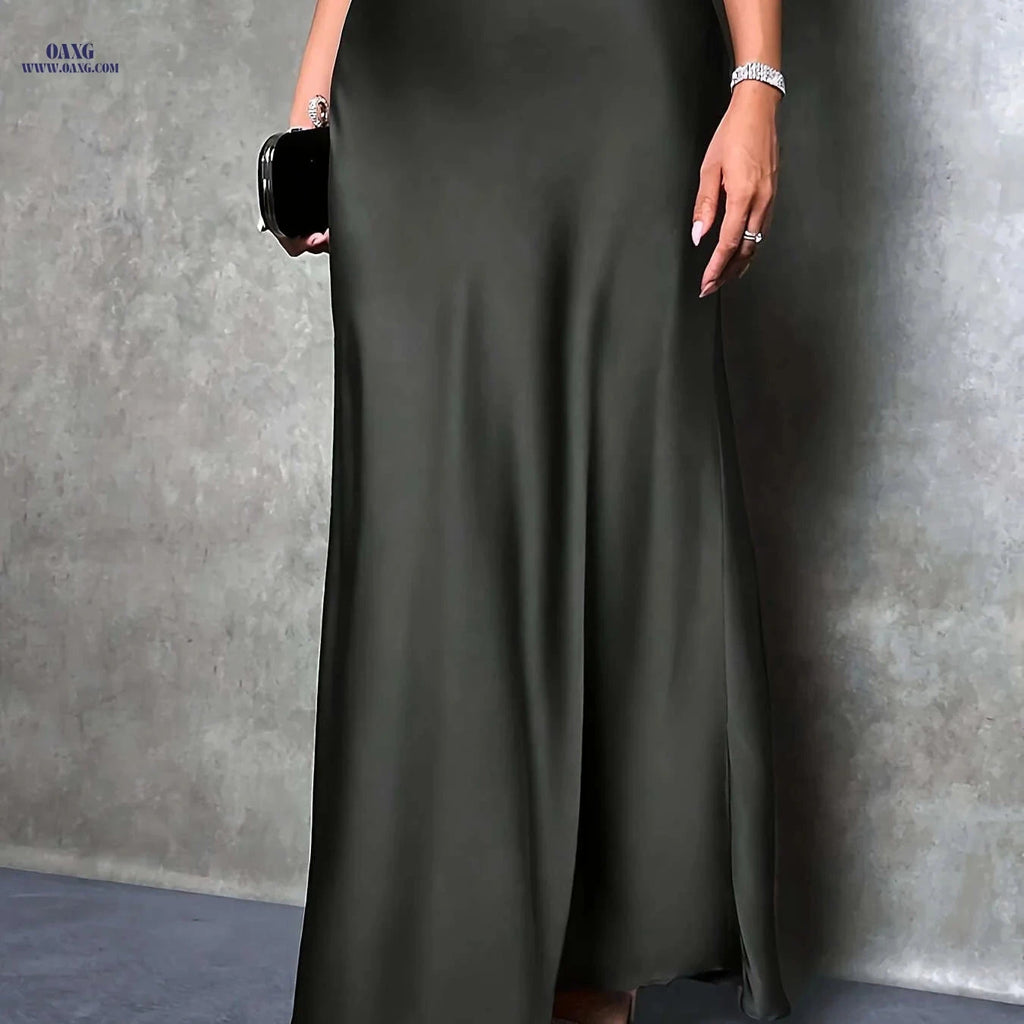 Women's High-Waisted Satin Skirt - Elegant Solid Color for All Seasons   OAXG 