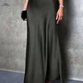Women's High-Waisted Satin Skirt - Elegant Solid Color for All Seasons   OAXG 