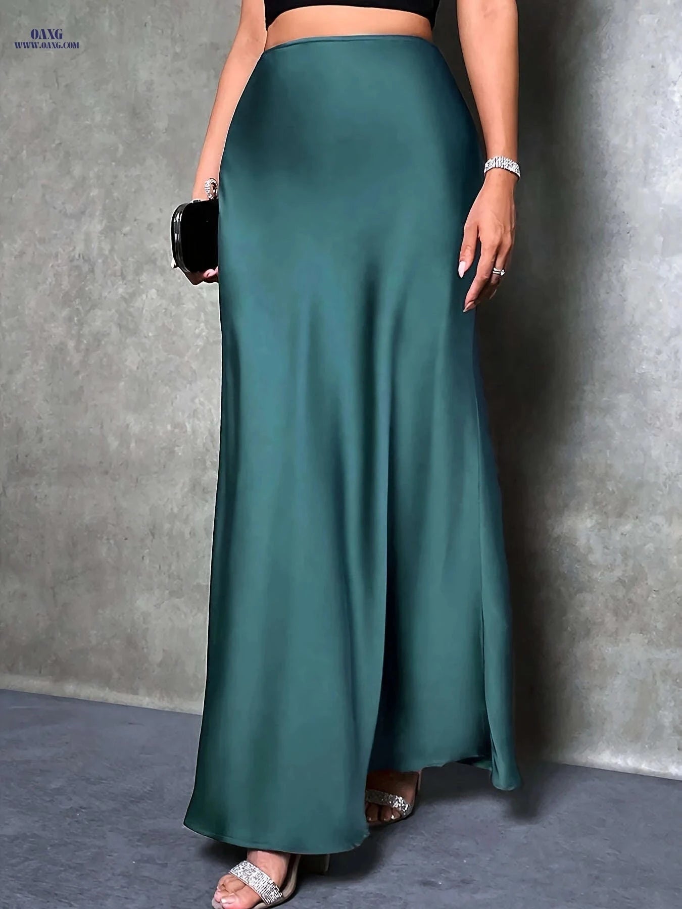 Women's High-Waisted Satin Skirt - Elegant Solid Color for All Seasons   OAXG 