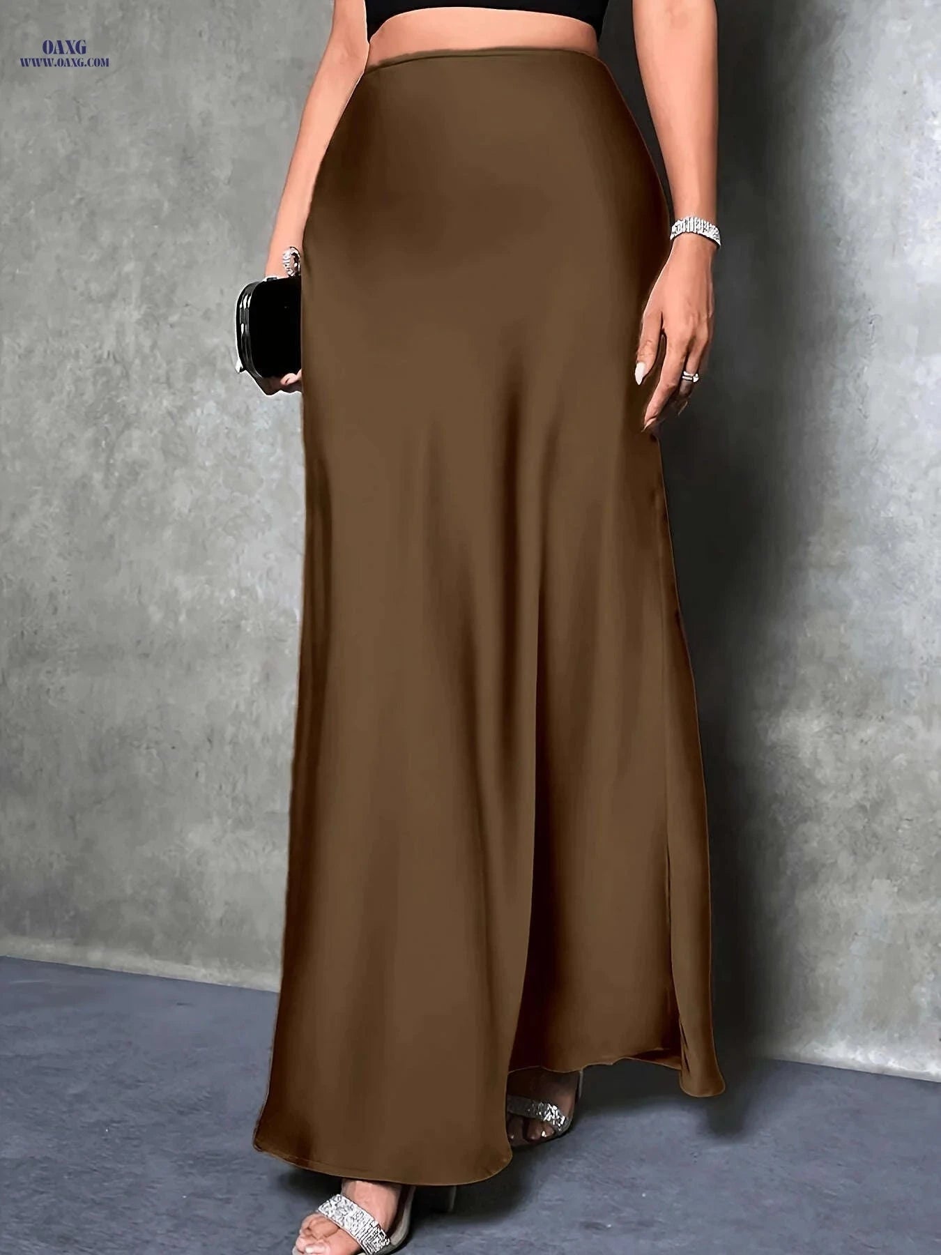 Women's High-Waisted Satin Skirt - Elegant Solid Color for All Seasons   OAXG 