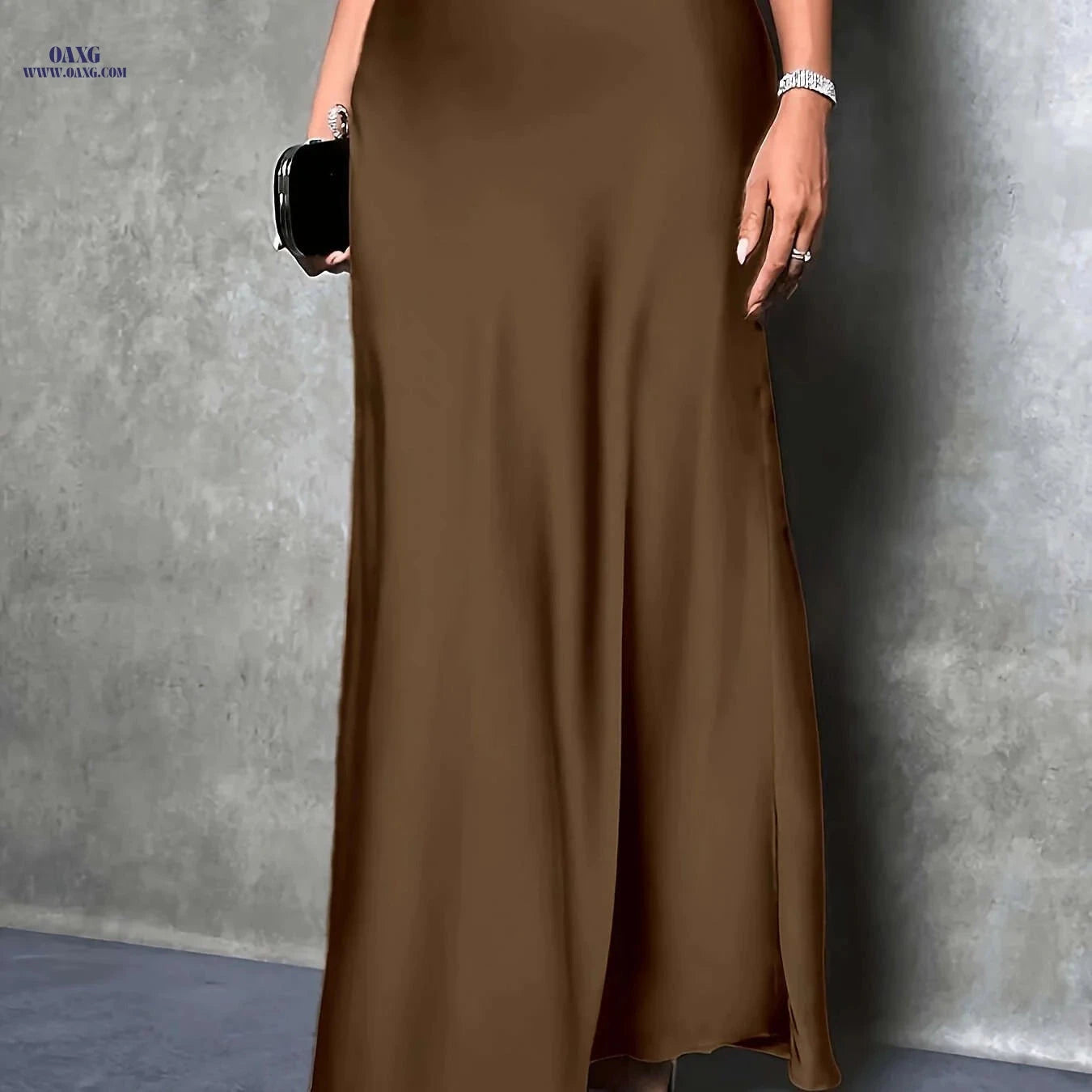 Women's High-Waisted Satin Skirt - Elegant Solid Color for All Seasons   OAXG Black / S
