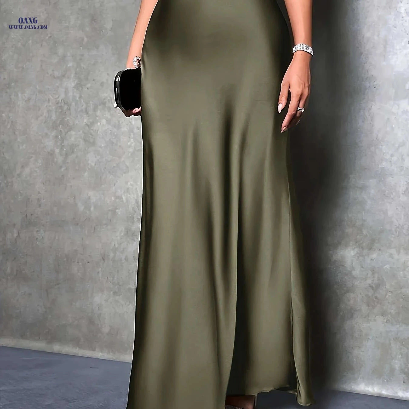 Women's High-Waisted Satin Skirt - Elegant Solid Color for All Seasons   OAXG Black / S