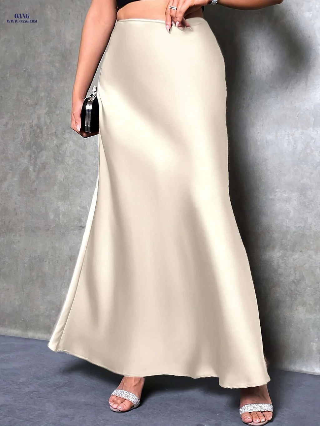 Women's High-Waisted Satin Skirt - Elegant Solid Color for All Seasons   OAXG Black / S