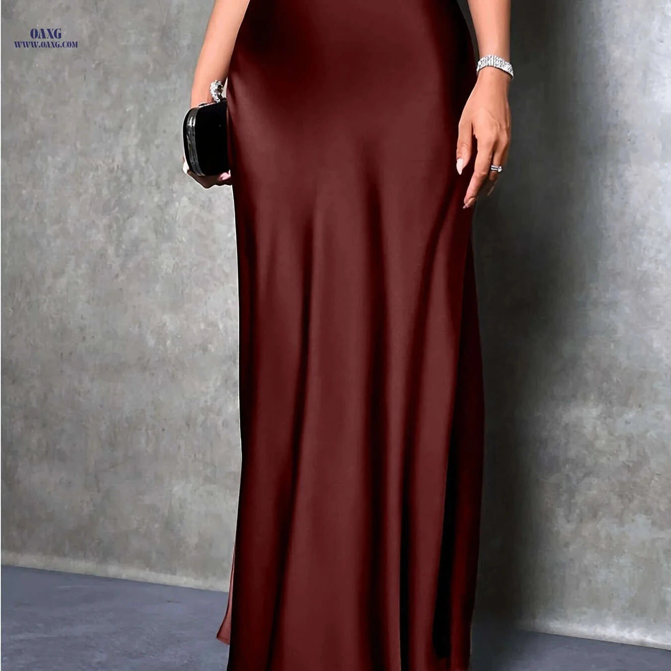 Women's High-Waisted Satin Skirt - Elegant Solid Color for All Seasons   OAXG 