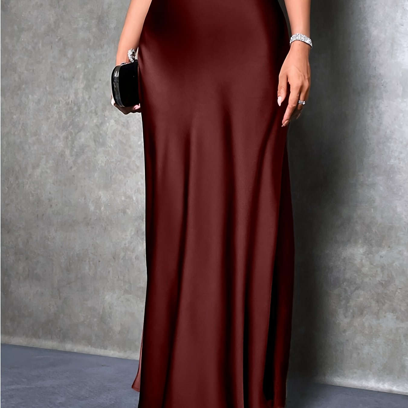 Women's High-Waisted Satin Skirt - Elegant Solid Color for All Seasons   OAXG 