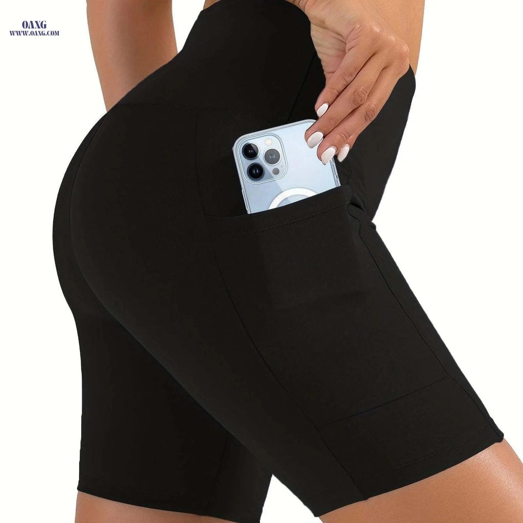 Women's High Waisted Shorts - 4-Way Stretch, Tummy Control, Pockets   OAXG 