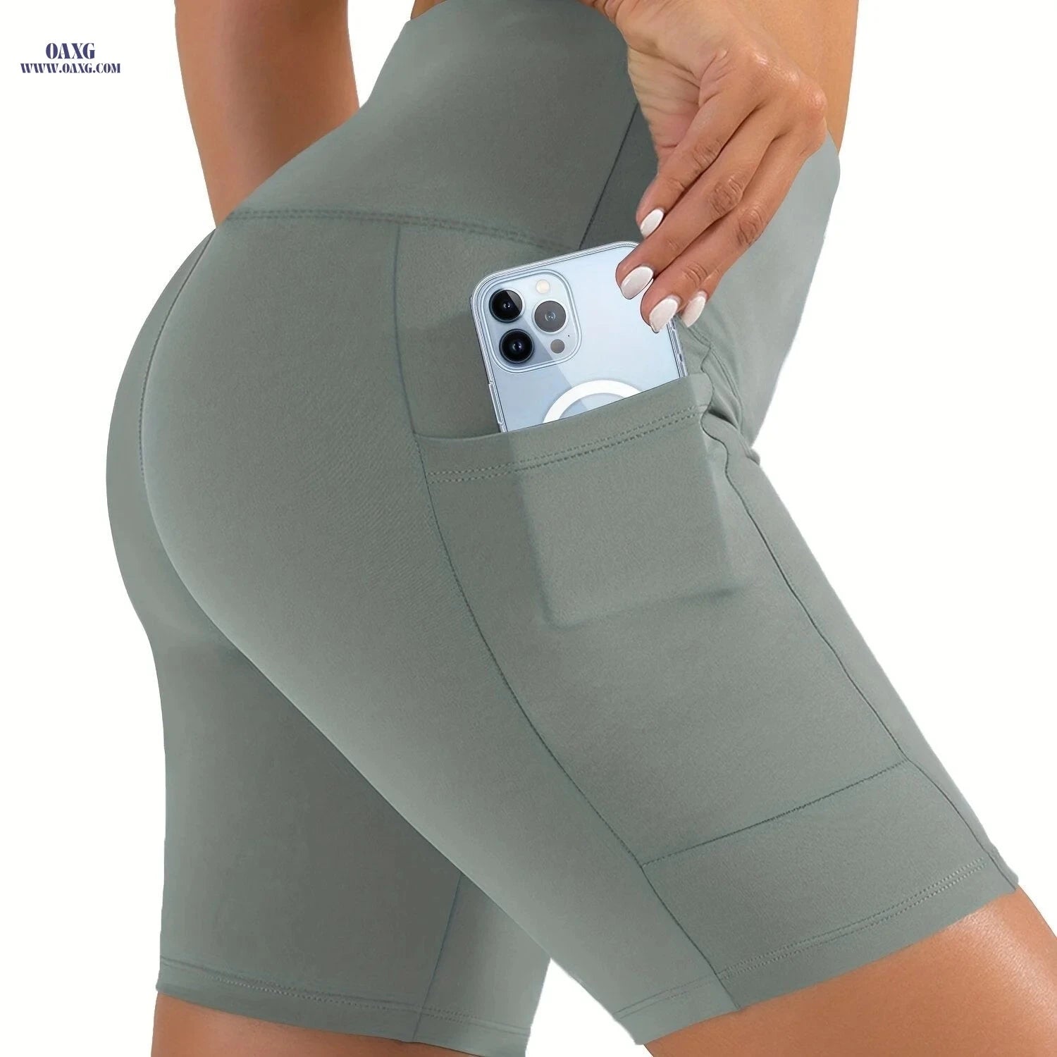 Women's High Waisted Shorts - 4-Way Stretch, Tummy Control, Pockets   OAXG 