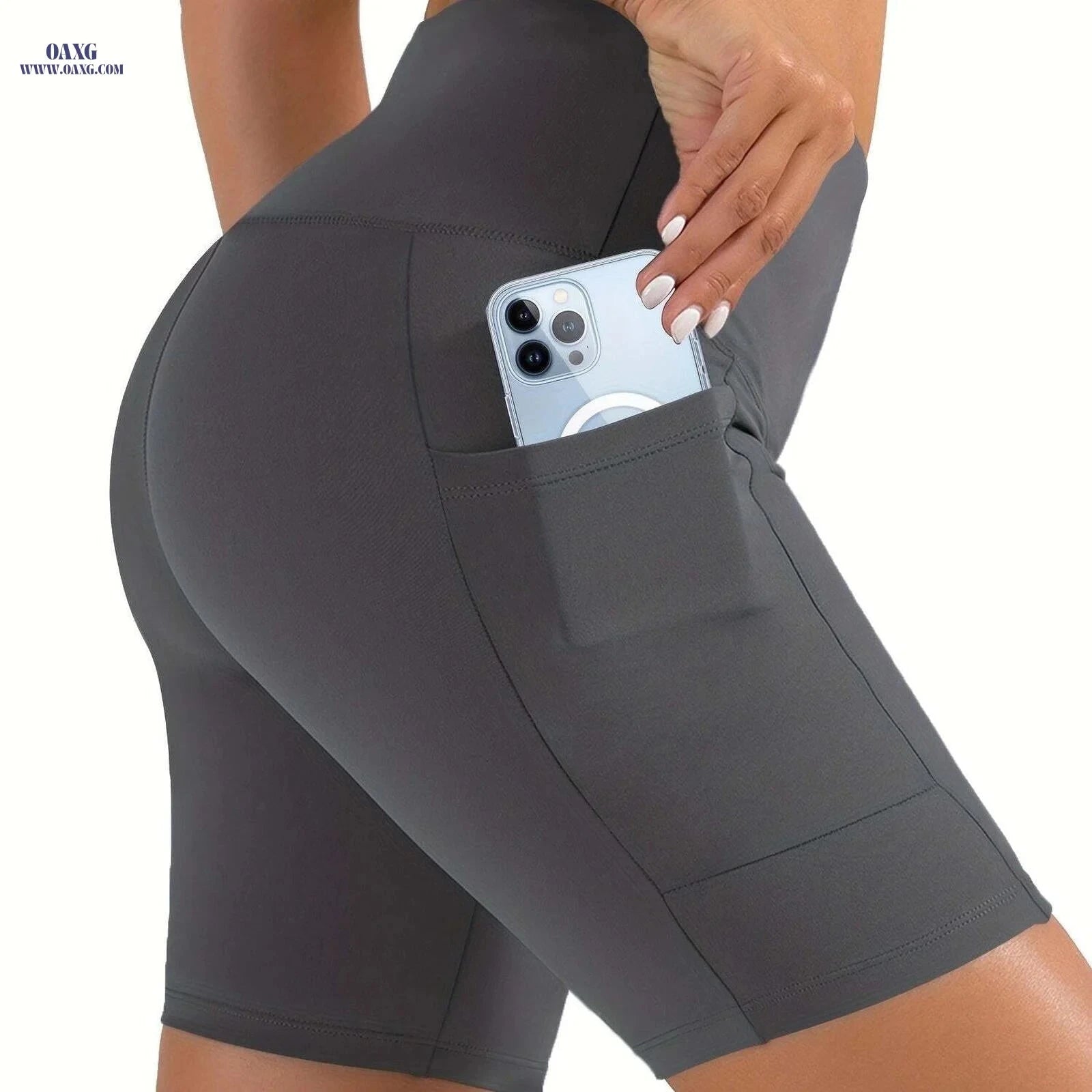 Women's High Waisted Shorts - 4-Way Stretch, Tummy Control, Pockets   OAXG 
