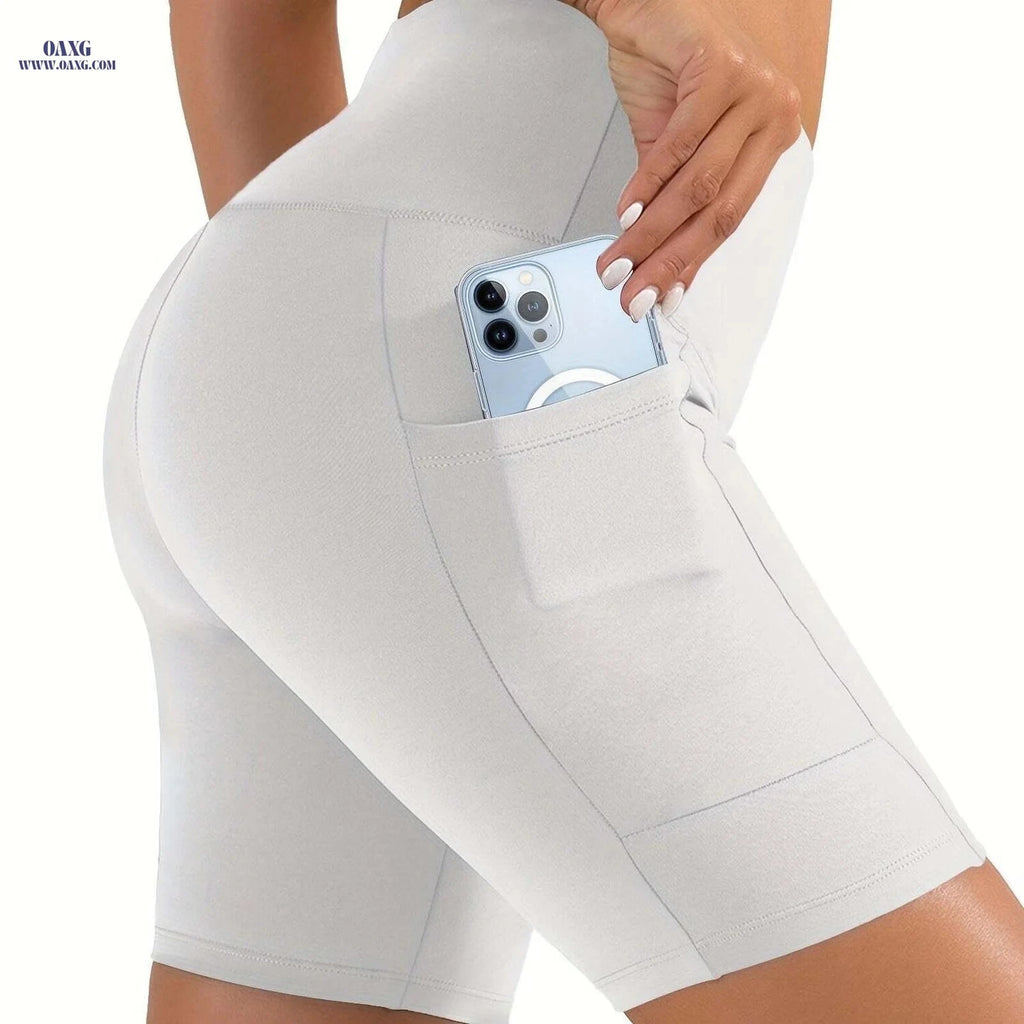 Women's High Waisted Shorts - 4-Way Stretch, Tummy Control, Pockets   OAXG 