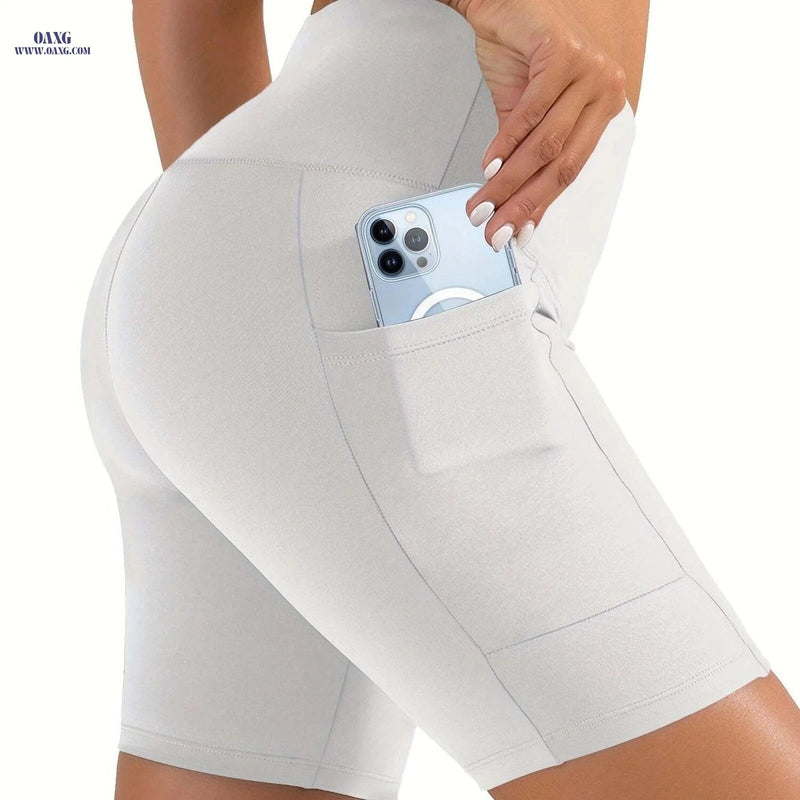 Women's High Waisted Shorts - 4-Way Stretch, Tummy Control, Pockets   OAXG 