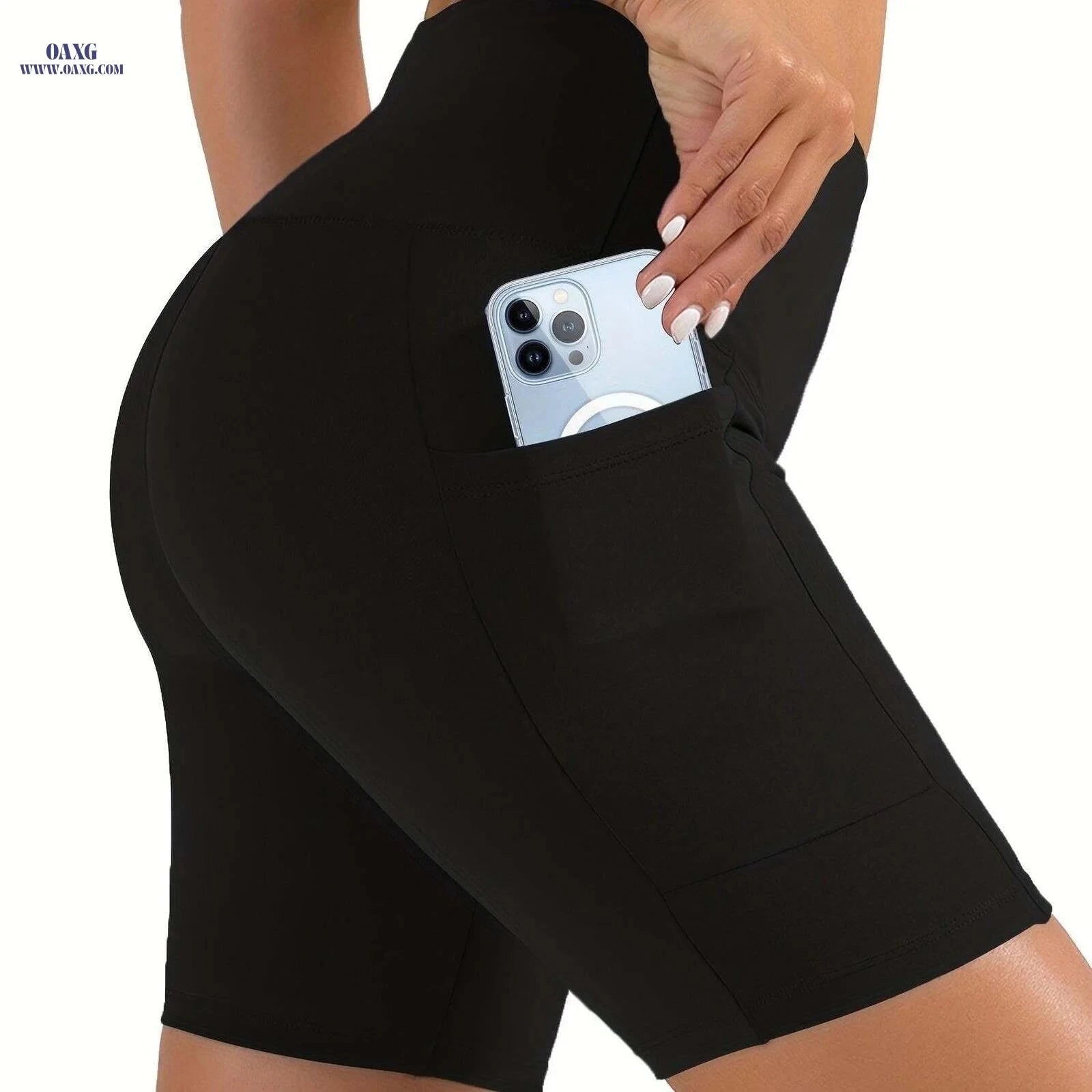 Women's High Waisted Shorts - 4-Way Stretch, Tummy Control, Pockets   OAXG 