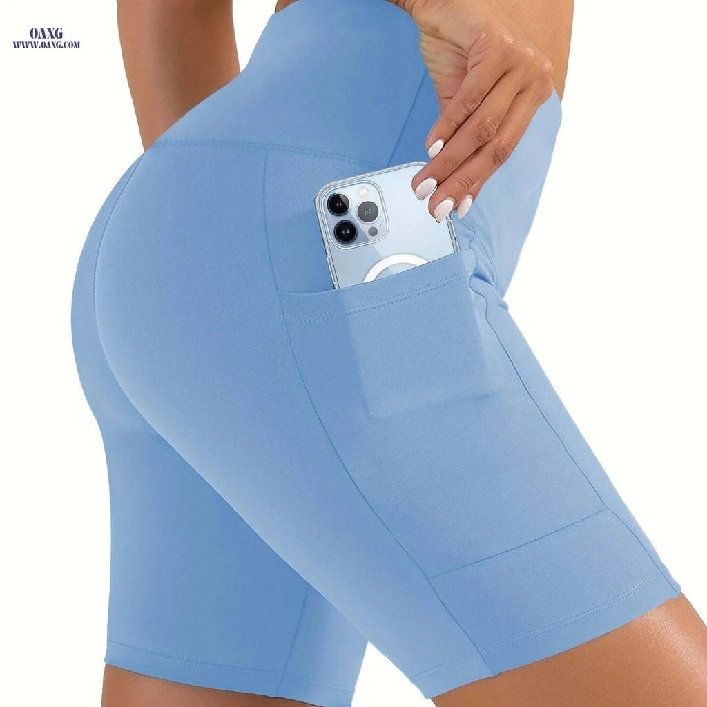 Women's High Waisted Shorts - 4-Way Stretch, Tummy Control, Pockets   OAXG 