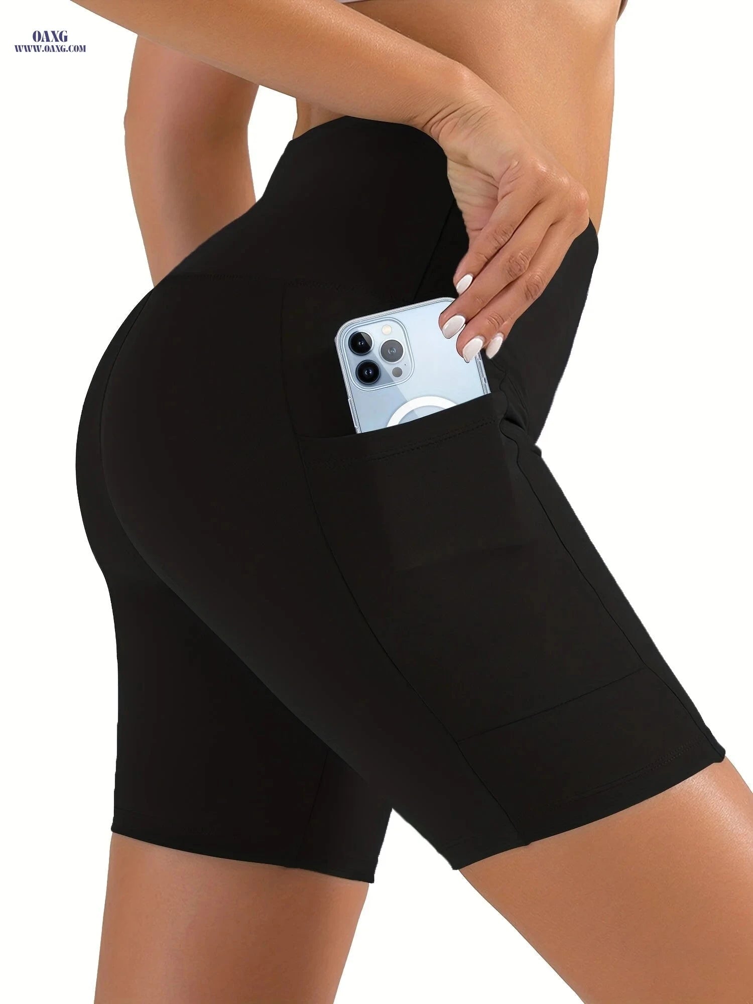 Women's High Waisted Shorts - 4-Way Stretch, Tummy Control, Pockets   OAXG White / XS