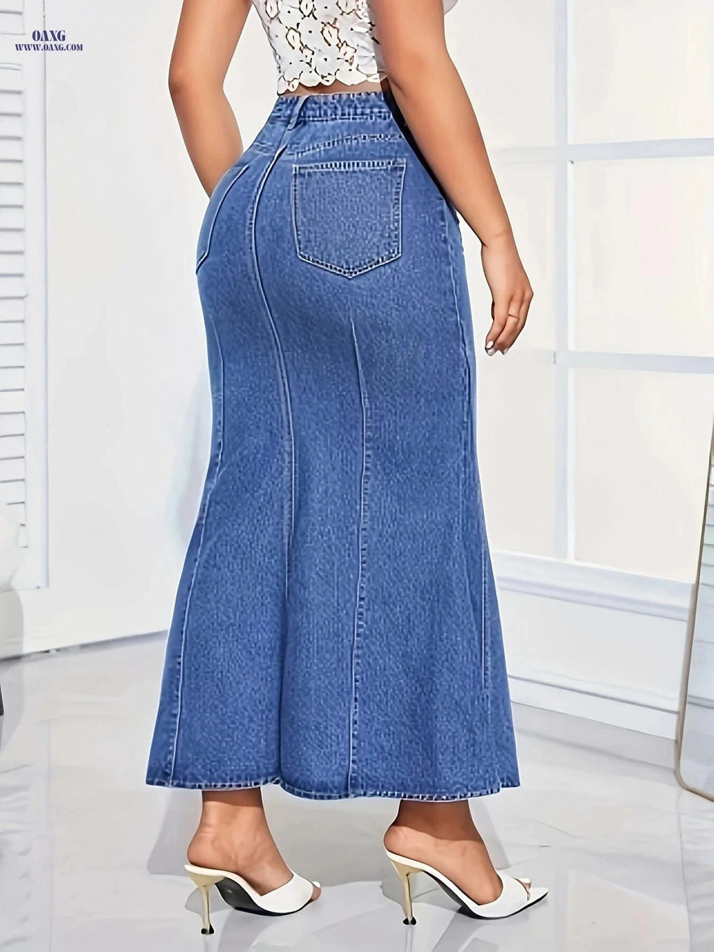 Women's High-Waisted Skinny Jeans Skirt - Stretchy & Machine Washable   OAXG 