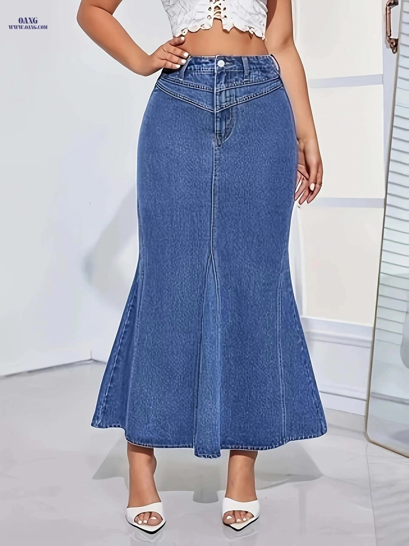 Women's High-Waisted Skinny Jeans Skirt - Stretchy & Machine Washable   OAXG Medium Blue / S