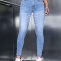 Women's High-Waisted Skinny Jeans - Stretch Blue Washed Casual Wear   OAXG Blue / XS