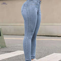 Women's High-Waisted Skinny Long Pants - Stretchy and Stylish Fit   OAXG Light Blue / XS