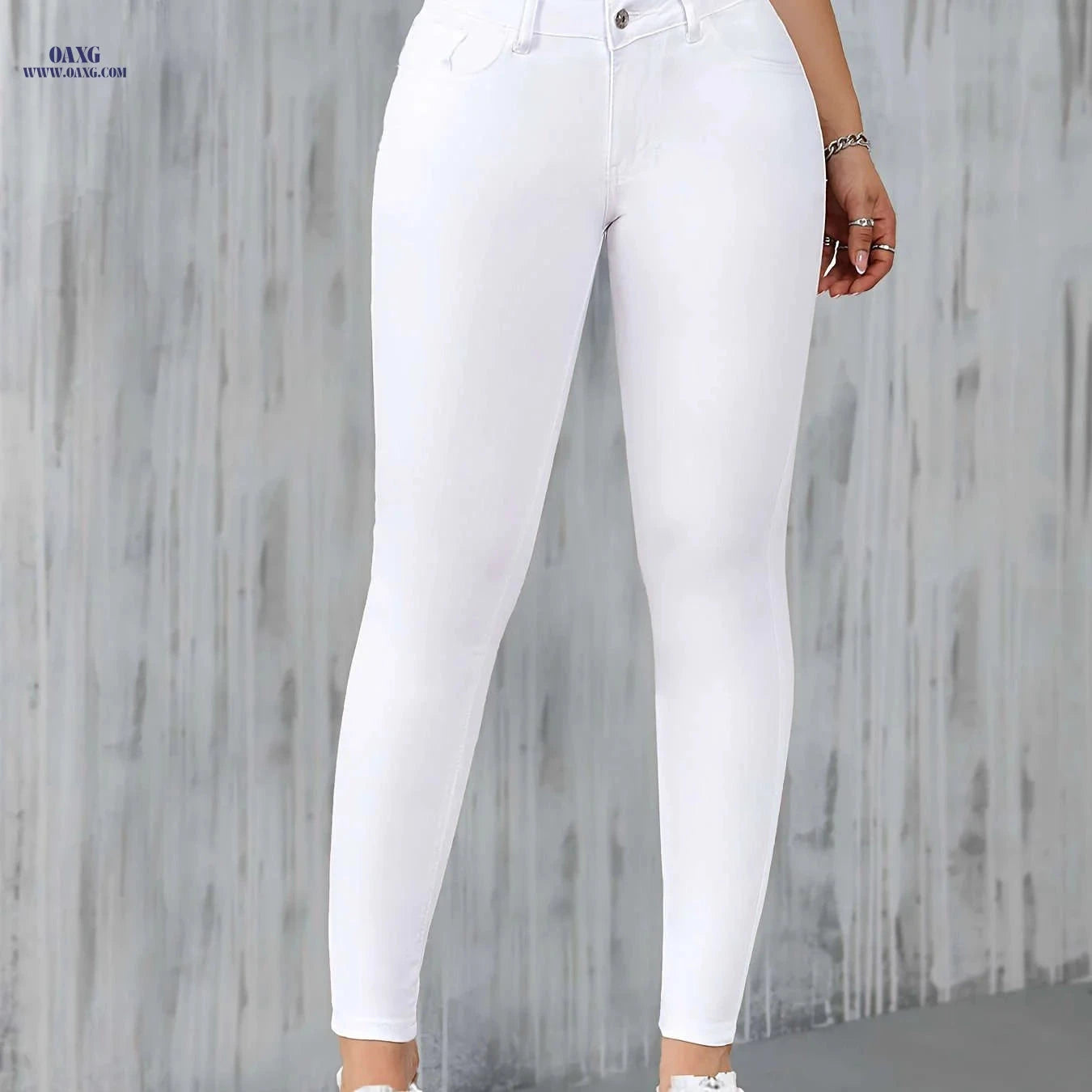 Women's High-Waisted Slim-Fit Stretch Skinny Jeans - Elegant Casual Style   OAXG White / XS