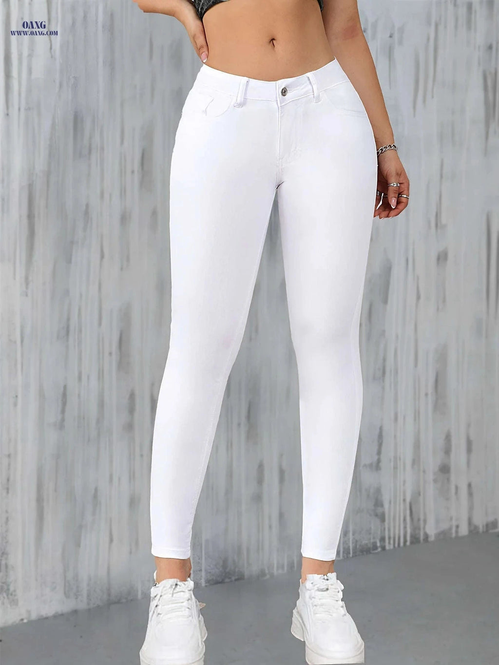 Women's High-Waisted Slim-Fit Stretch Skinny Jeans - Elegant Casual Style   OAXG White / XS