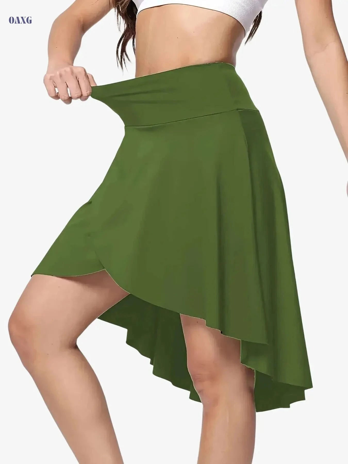 Women's High-Waisted Sports Skirt - Asymmetrical Hem & Pockets   OAXG Blue / XS