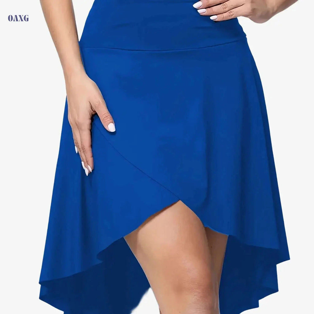 Women's High-Waisted Sports Skirt - Asymmetrical Hem & Pockets   OAXG 