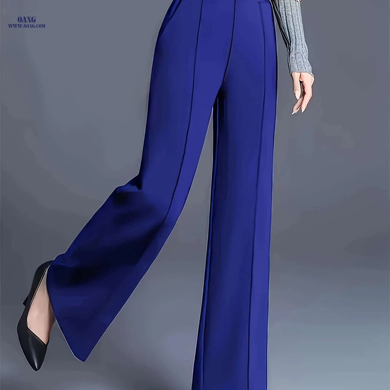 Women's High-Waisted Straight-Leg Pants - Elegant Slant Pockets   OAXG 