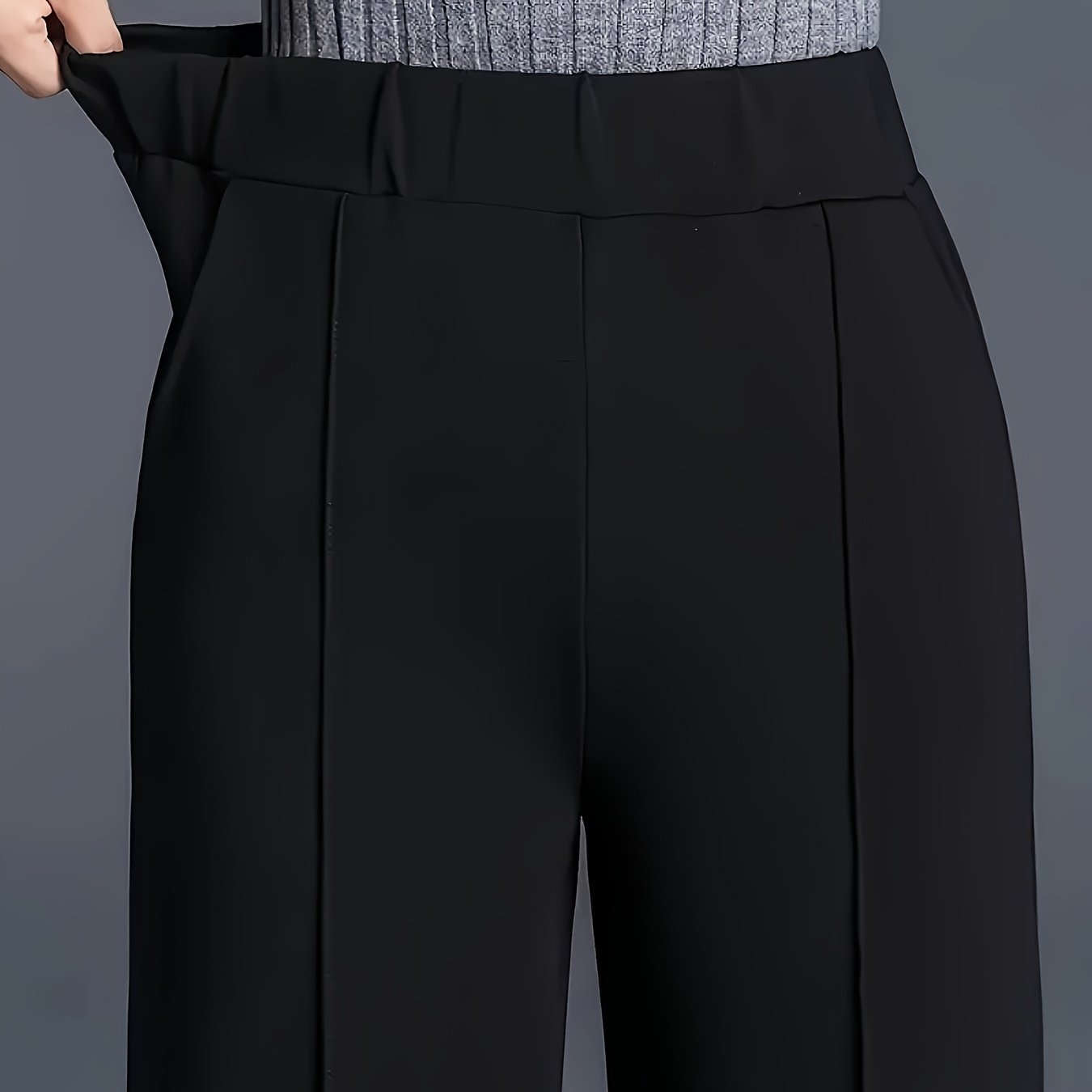 Women's High-Waisted Straight-Leg Pants - Elegant Slant Pockets   OAXG 