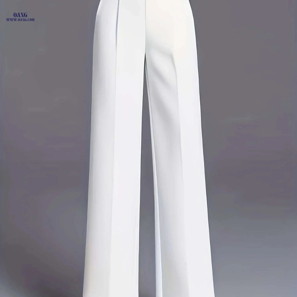 Women's High-Waisted Straight-Leg Pants - Elegant Slant Pockets   OAXG 