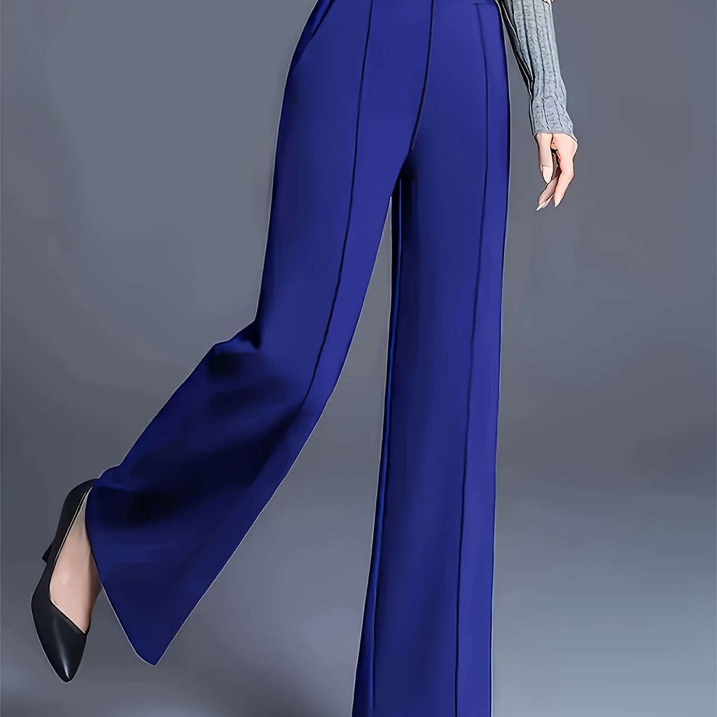 Women's High-Waisted Straight-Leg Pants - Elegant Slant Pockets   OAXG 