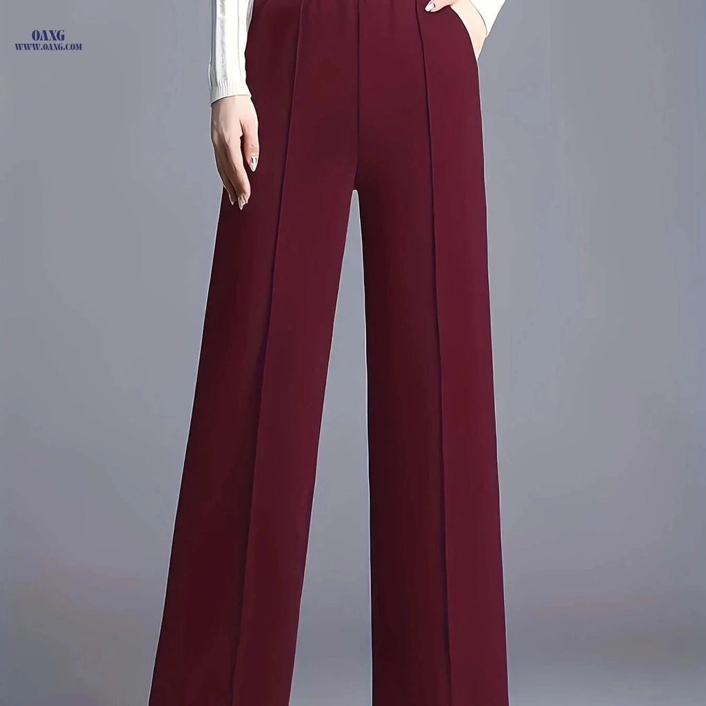 Women's High-Waisted Straight-Leg Pants - Elegant Slant Pockets   OAXG 
