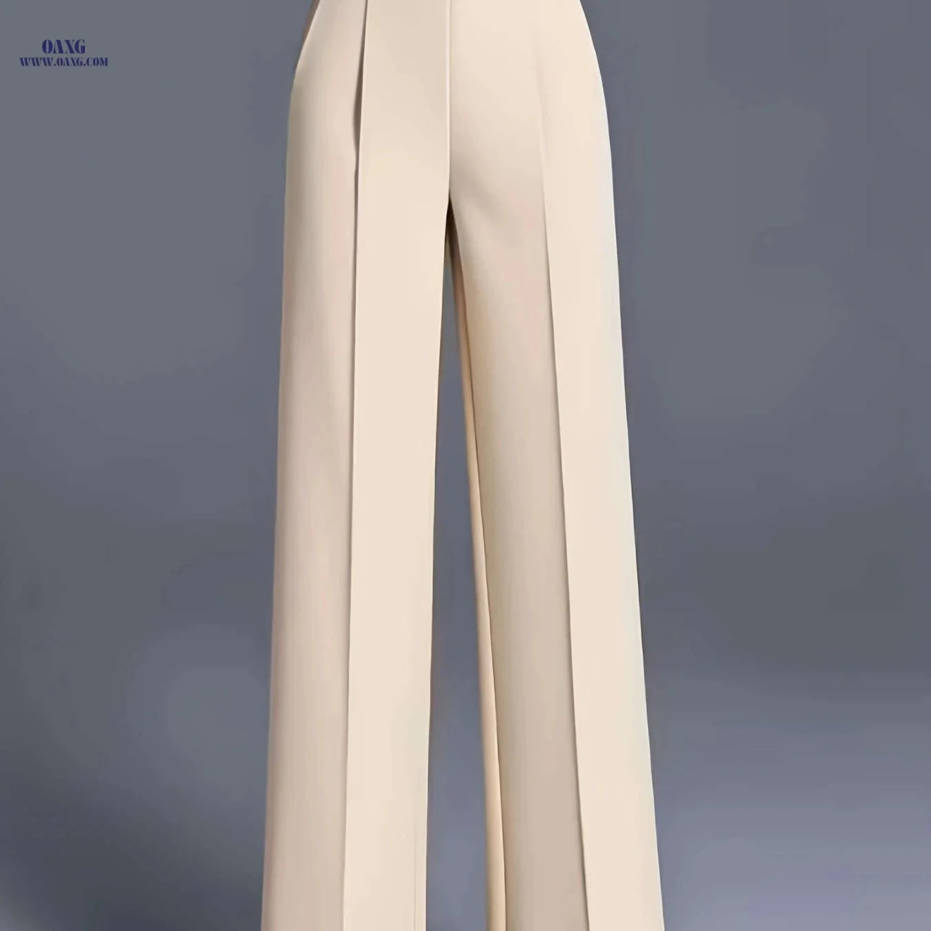 Women's High-Waisted Straight-Leg Pants - Elegant Slant Pockets   OAXG 