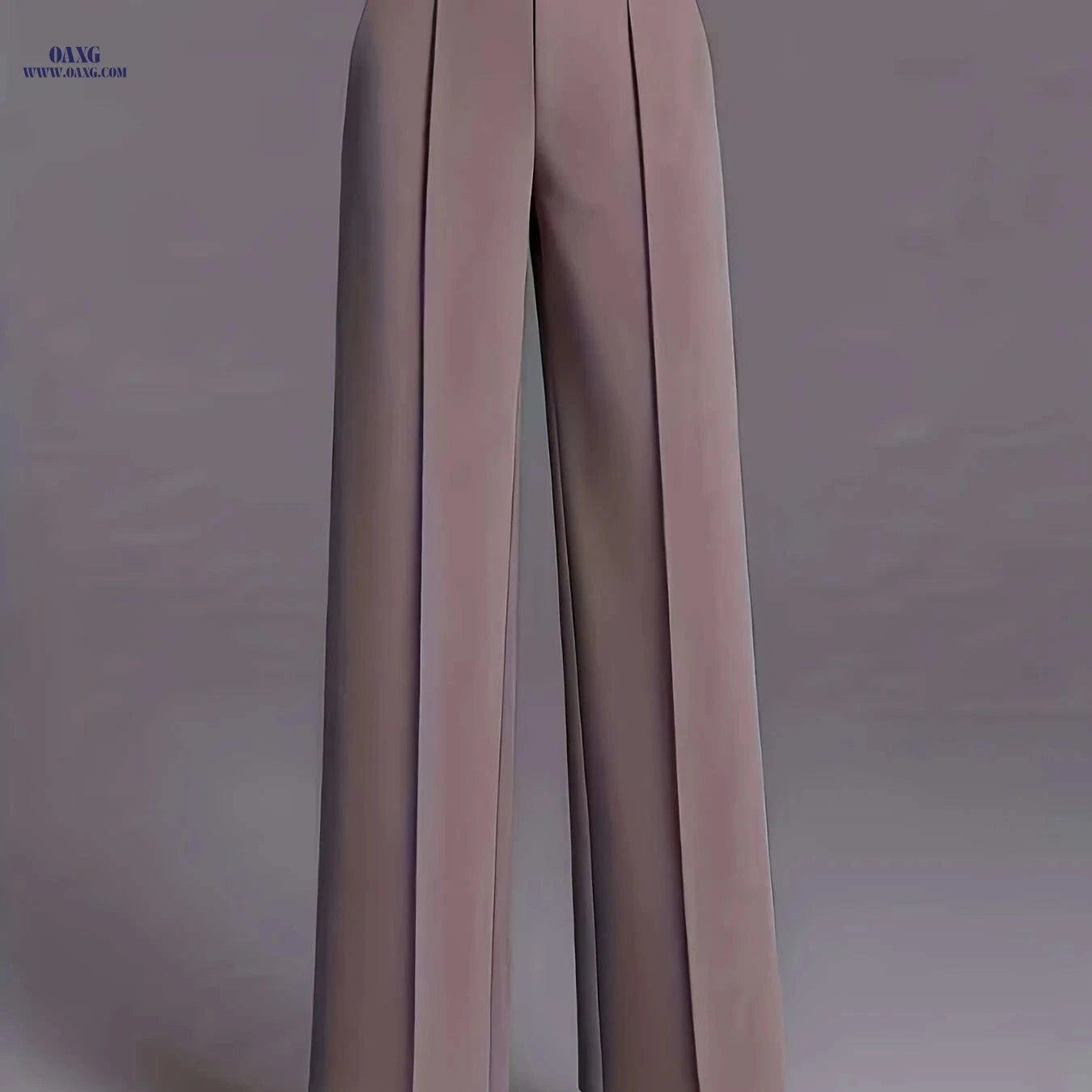 Women's High-Waisted Straight-Leg Pants - Elegant Slant Pockets   OAXG 