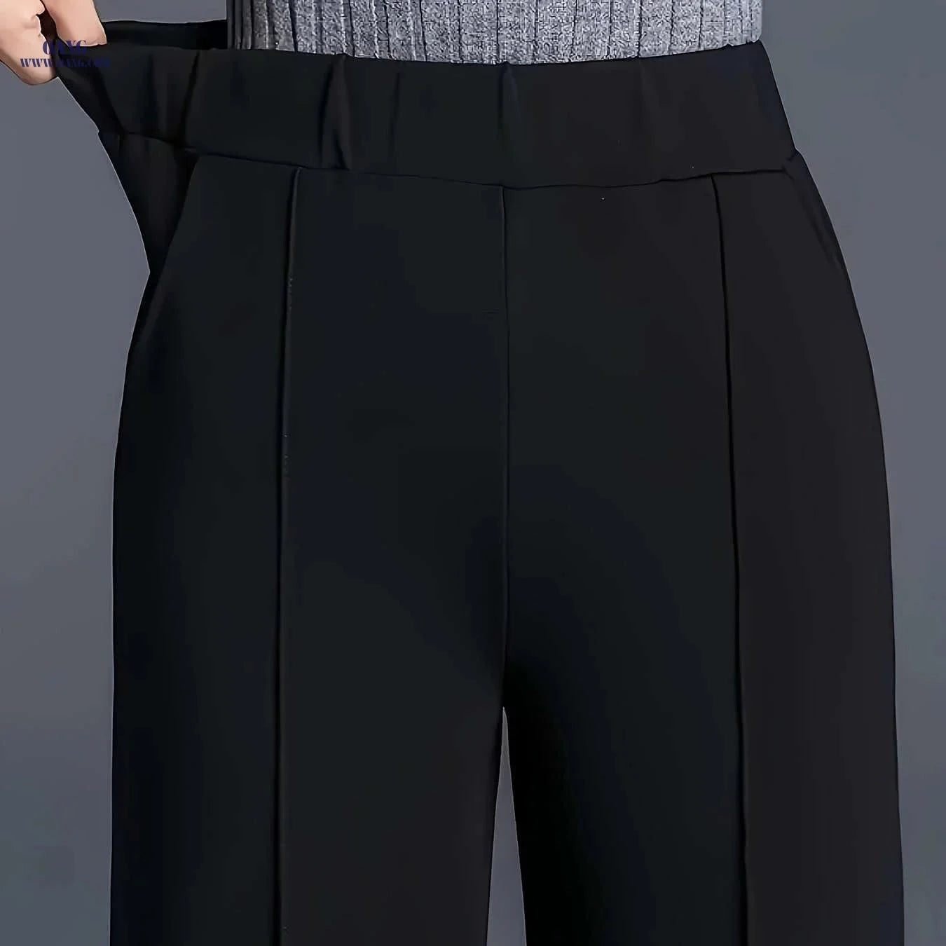 Women's High-Waisted Straight-Leg Pants - Elegant Slant Pockets   OAXG 