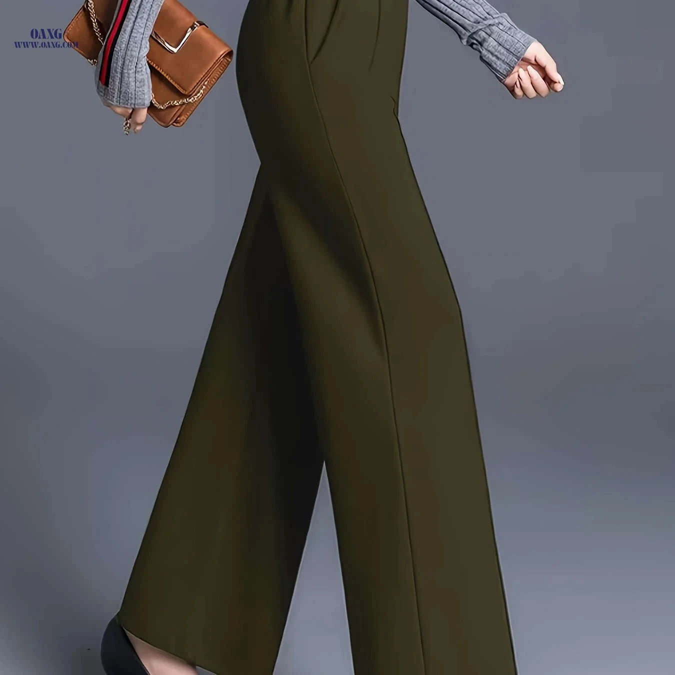 Women's High-Waisted Straight-Leg Pants - Elegant Slant Pockets   OAXG 