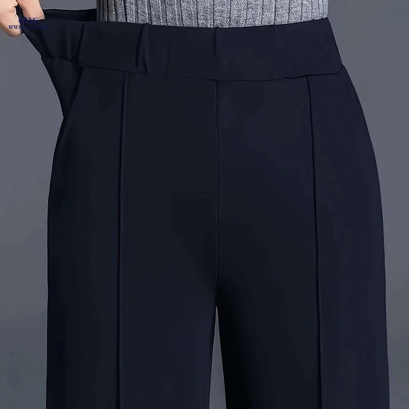 Women's High-Waisted Straight-Leg Pants - Elegant Slant Pockets   OAXG 