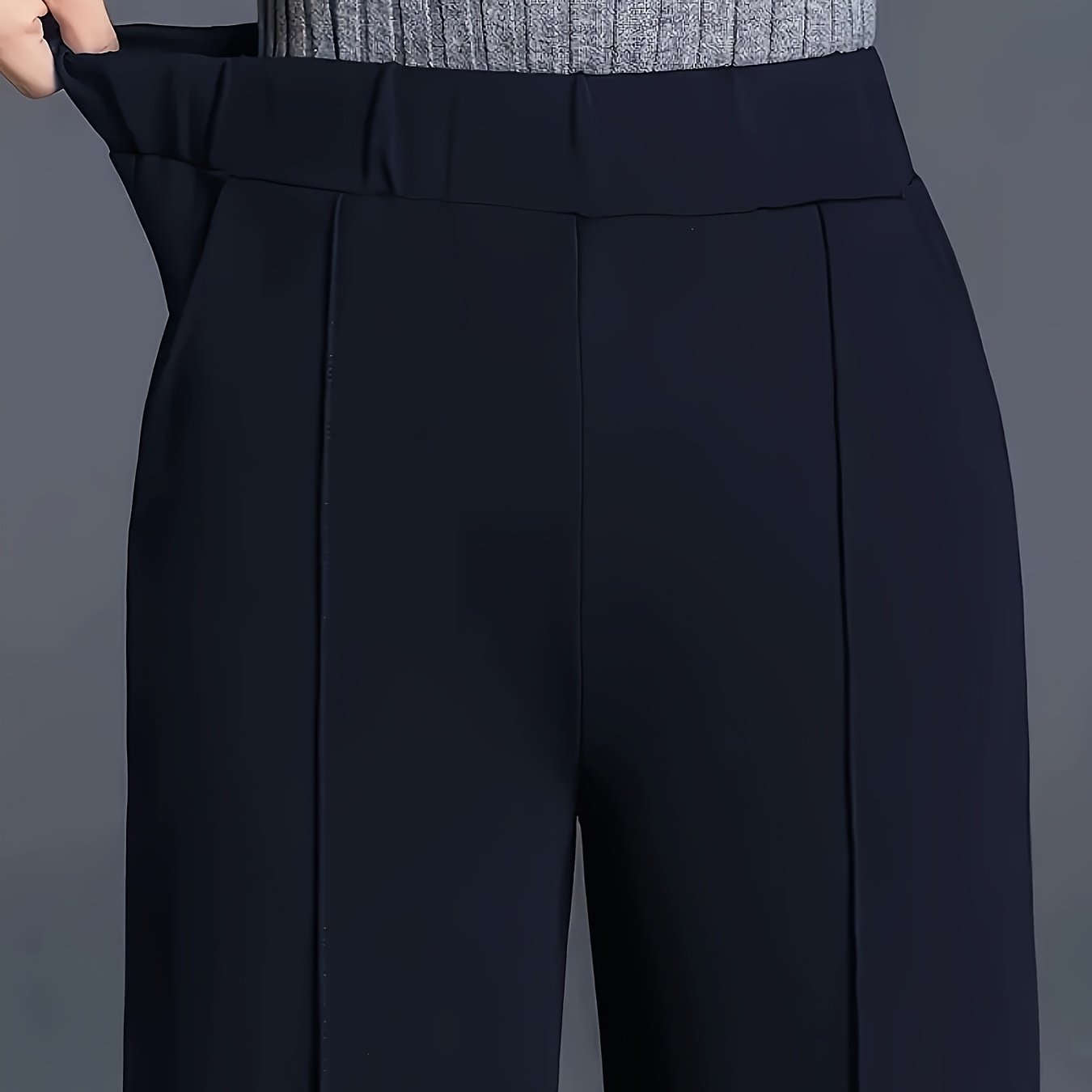 Women's High-Waisted Straight-Leg Pants - Elegant Slant Pockets   OAXG 