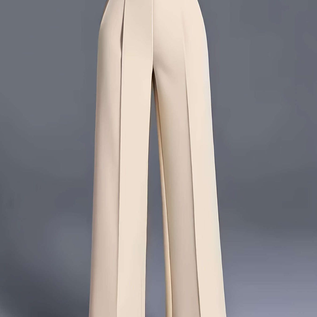 Women's High-Waisted Straight-Leg Pants - Elegant Slant Pockets   OAXG Black / XS