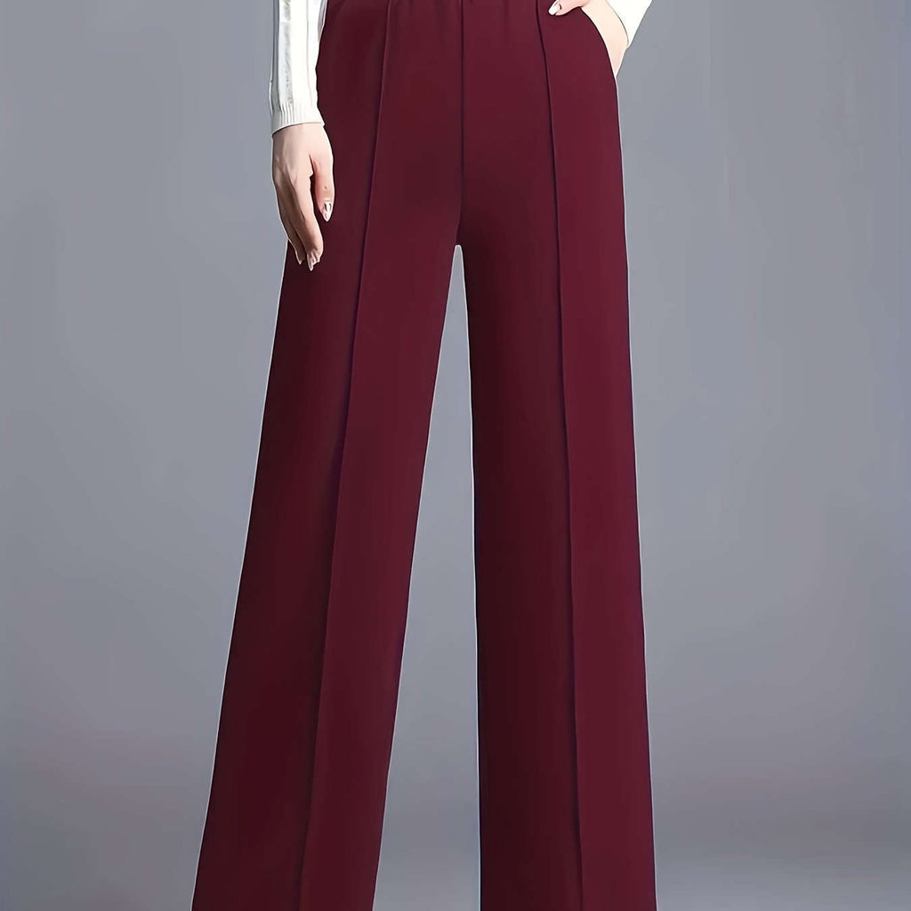 Women's High-Waisted Straight-Leg Pants - Elegant Slant Pockets   OAXG Black / XS