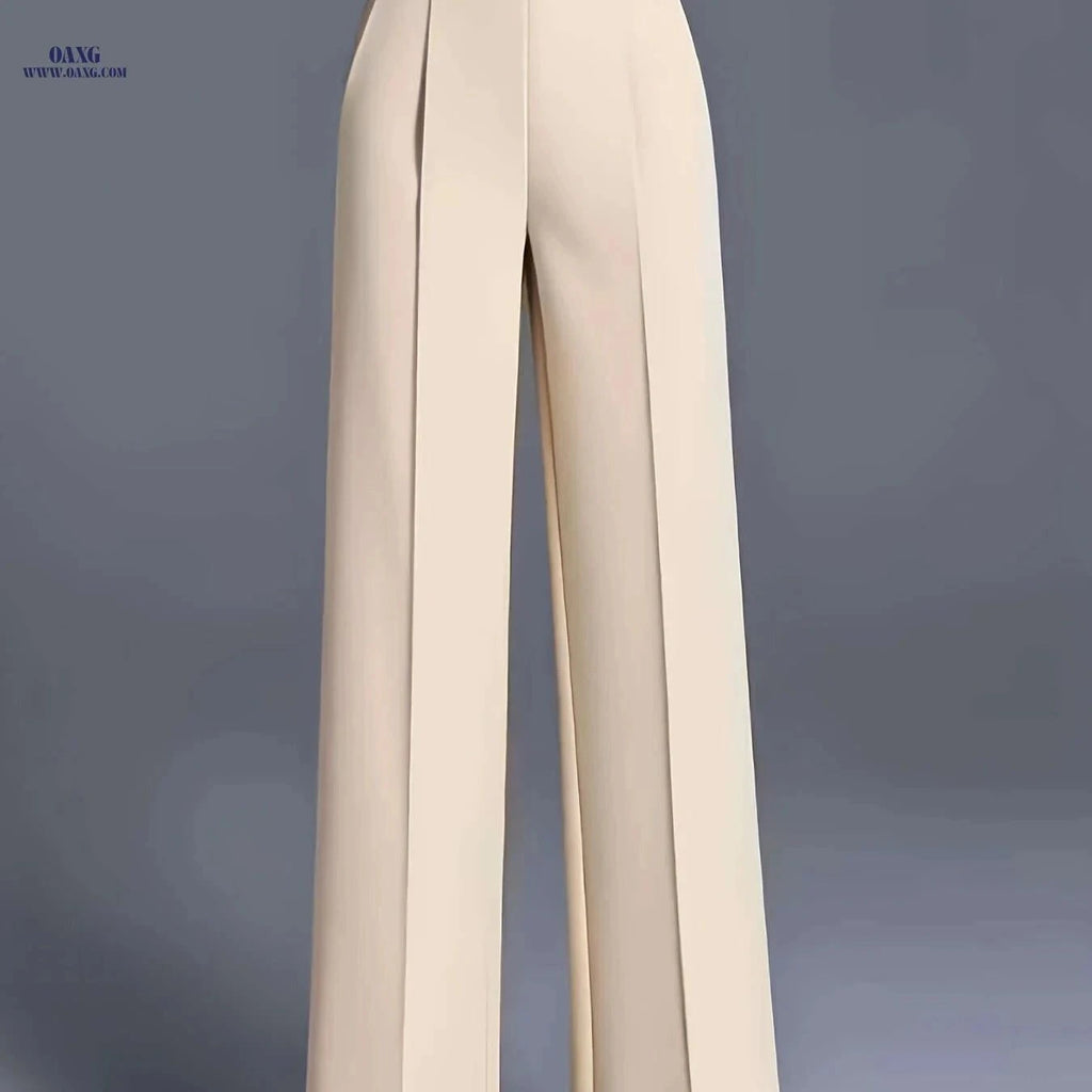 Women's High-Waisted Straight-Leg Pants - Elegant Slant Pockets   OAXG Black / XS