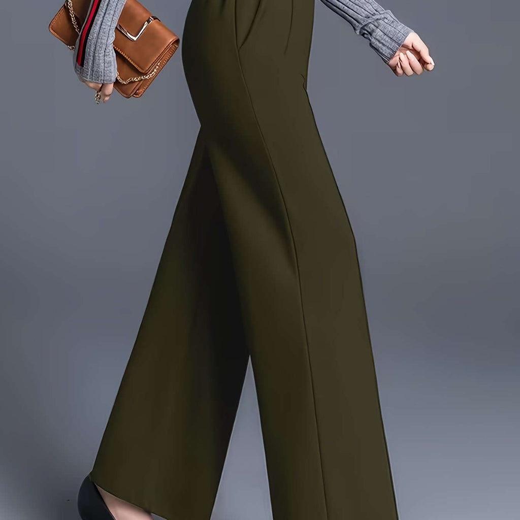 Women's High-Waisted Straight-Leg Pants - Elegant Slant Pockets   OAXG Black / XS