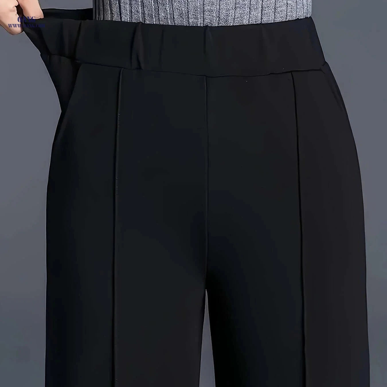 Women's High-Waisted Straight-Leg Pants - Elegant Slant Pockets   OAXG 
