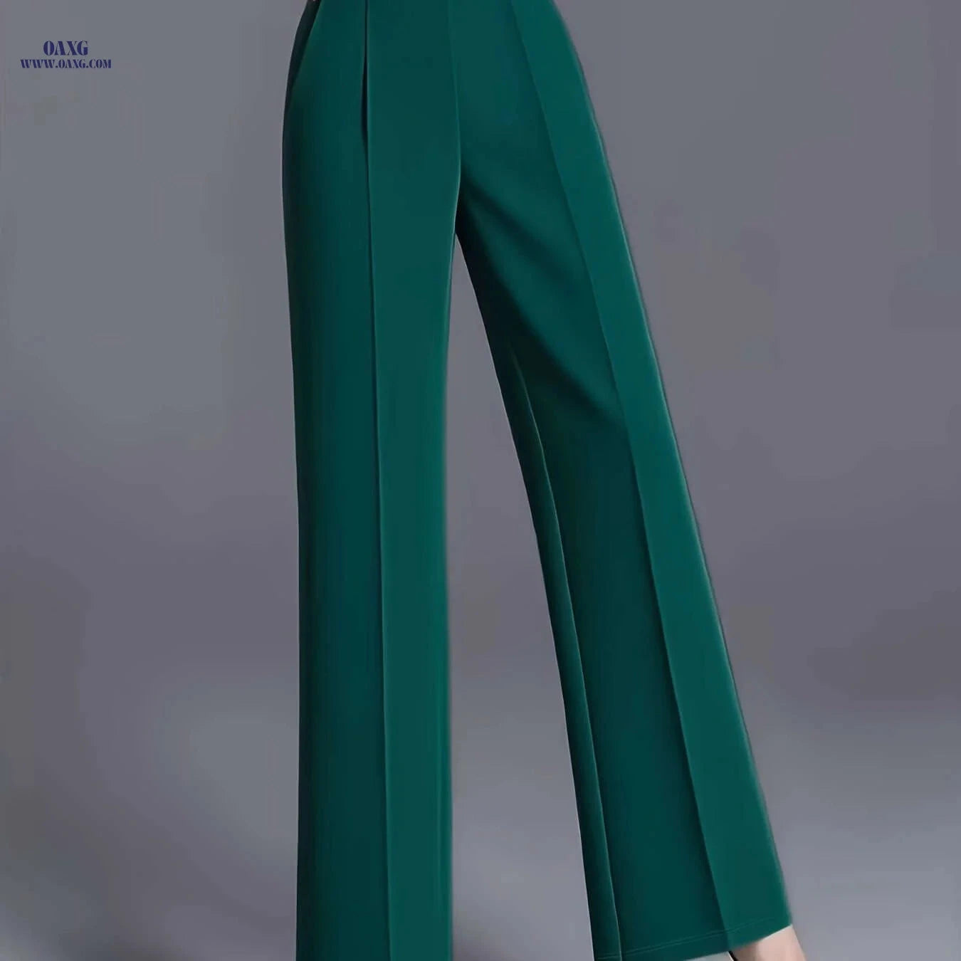 Women's High-Waisted Straight-Leg Pants - Elegant Slant Pockets   OAXG 