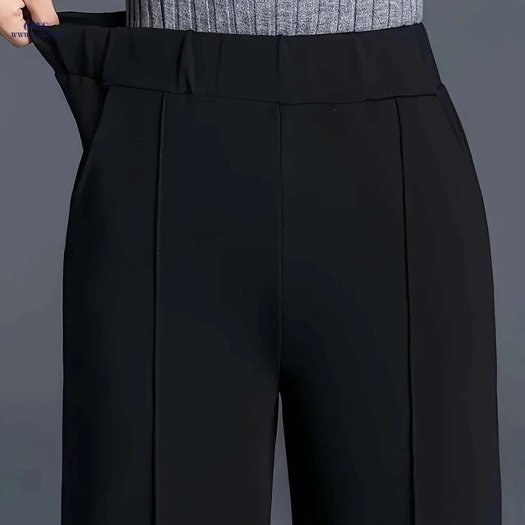 Women's High-Waisted Straight-Leg Pants - Elegant Slant Pockets   OAXG 