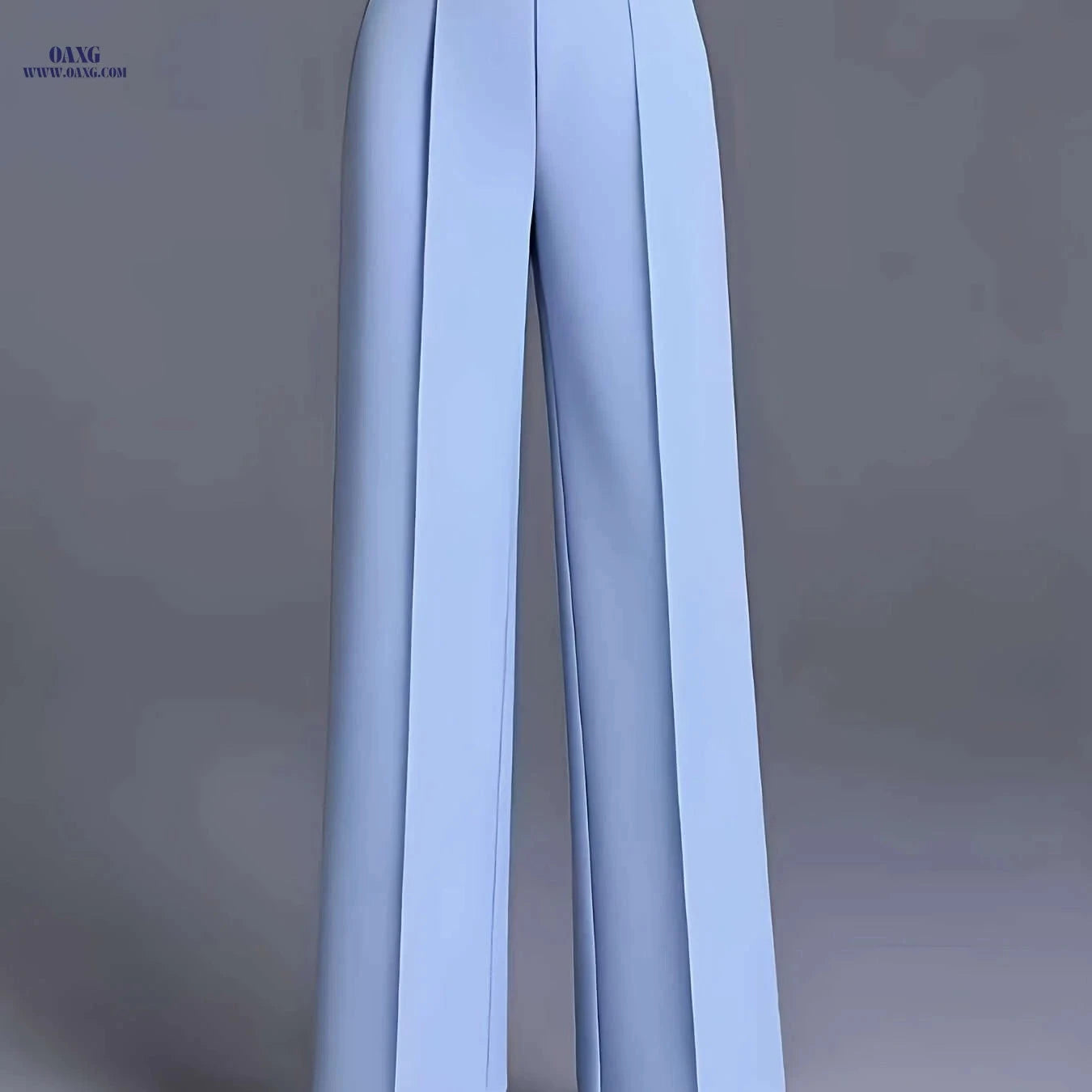 Women's High-Waisted Straight-Leg Pants - Elegant Slant Pockets   OAXG 