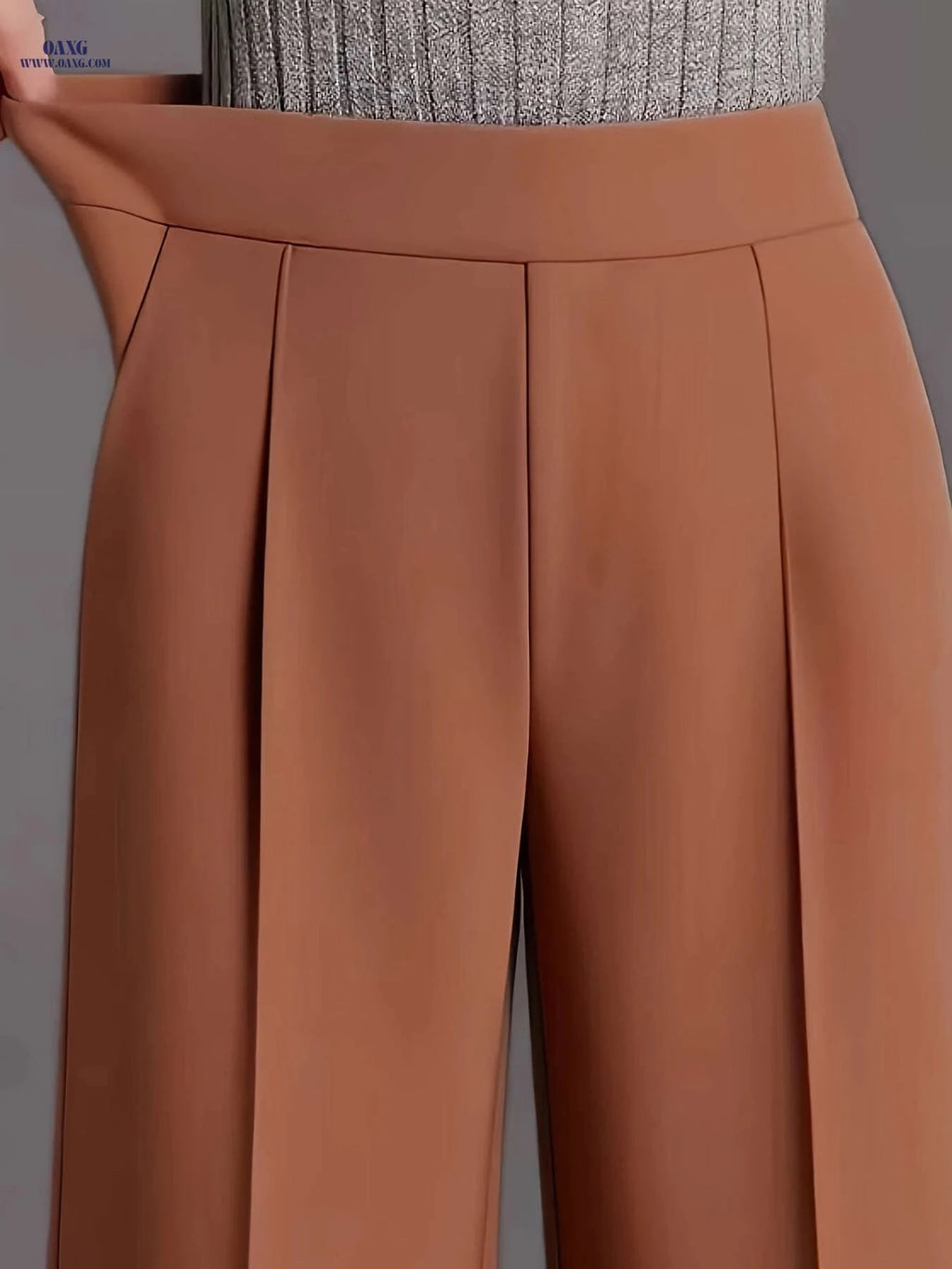 Women's High-Waisted Straight-Leg Pants - Elegant Slant Pockets   OAXG 