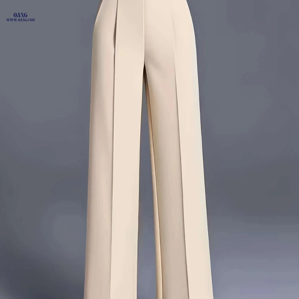 Women's High-Waisted Straight-Leg Pants - Elegant Slant Pockets   OAXG 
