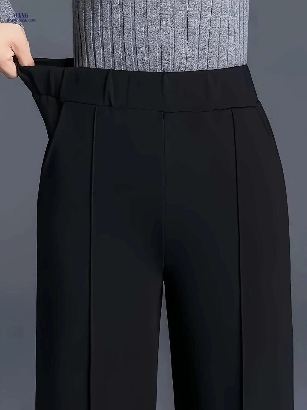 Women's High-Waisted Straight-Leg Pants - Elegant Slant Pockets   OAXG 
