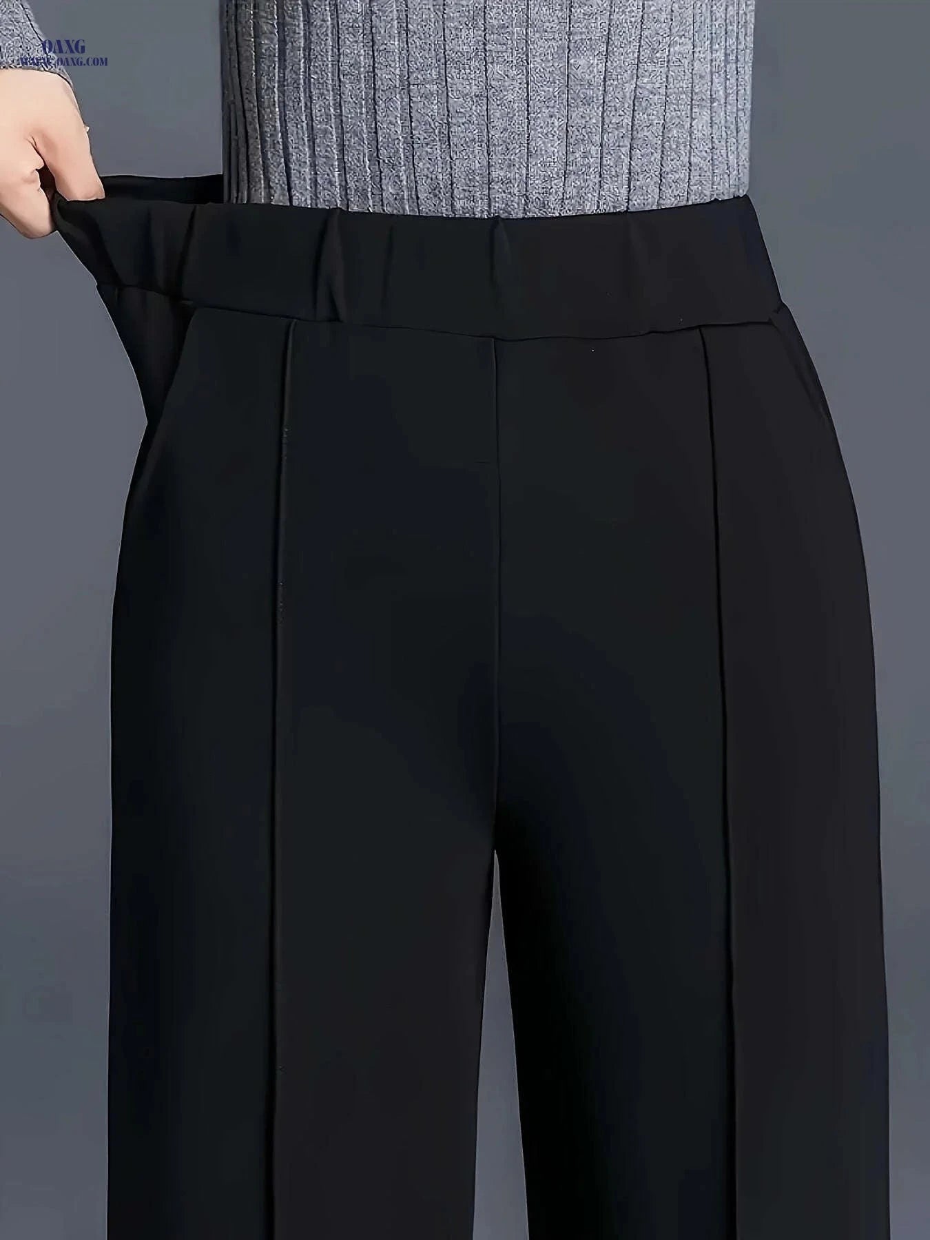 Women's High-Waisted Straight-Leg Pants - Elegant Slant Pockets   OAXG 