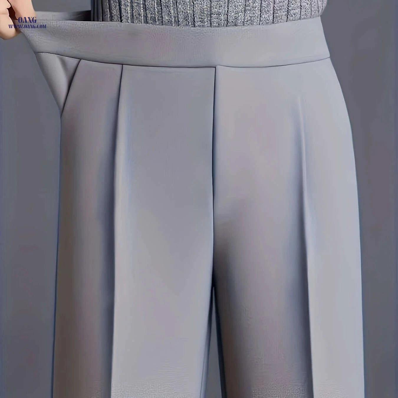 Women's High-Waisted Straight-Leg Pants - Elegant Slant Pockets   OAXG 